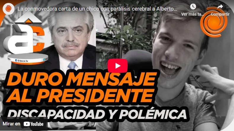 captura de pantalla de la noticia "duro mensaje al presidente, discapacidad y polémica"